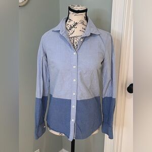 J. Crew Boy Fit Button Down Shirt Size 0 Long Sleeve 100% Cotton Two Tone Blue